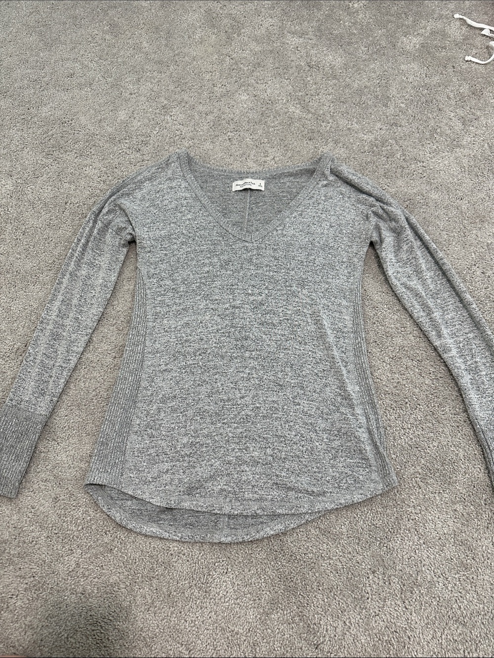 Abercrombie & Fitch Light Gray V-Neck Ribbed Panel Long Sleeve Top